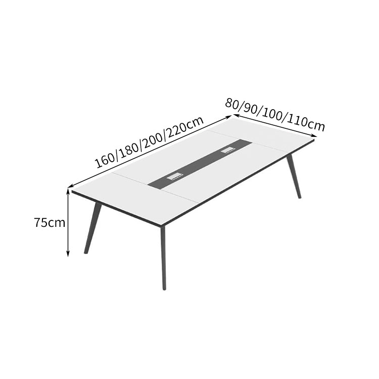 配線穴　エコ板材　厚み　バイカラー　金属脚　八の字構造　安定性　テーブル　会議テーブル　シンプル　洗練　ホワイト　カスタマイズ可能