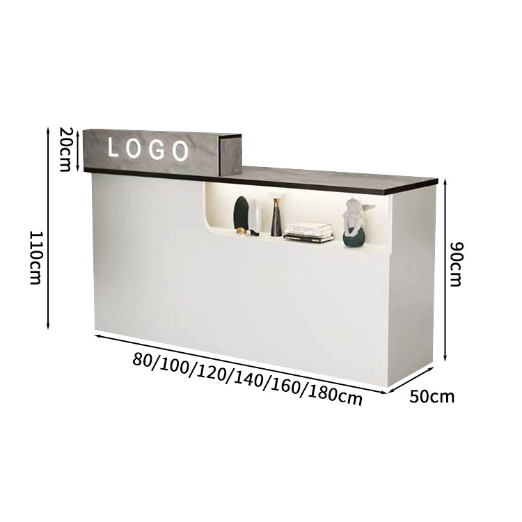 シンプルモダン 受付 レジカウンター｜鍵付き引き出し 収納機能 ロゴカスタマイズ対応