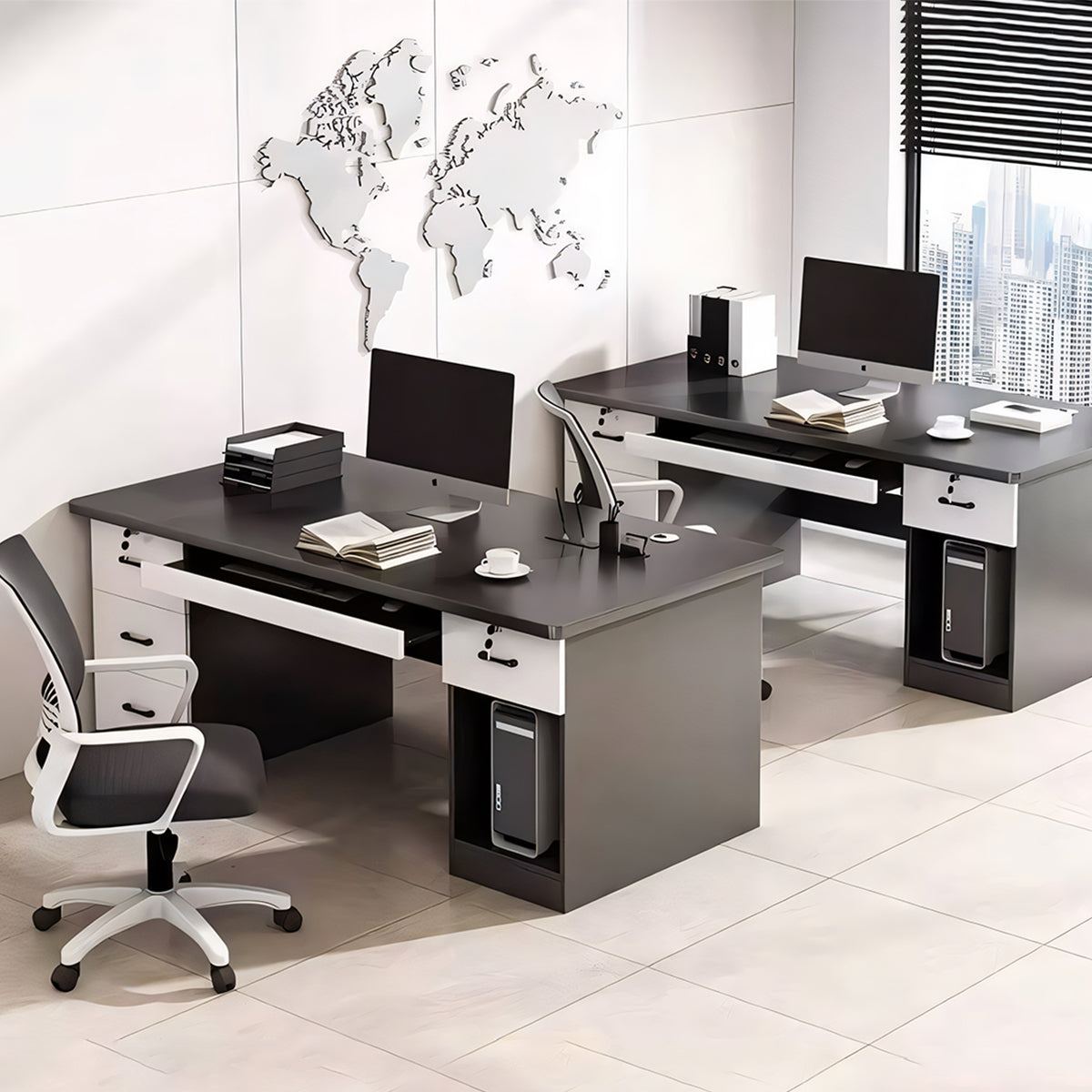 在宅ワーク用　引き出し付き　鍵付き　ＰＣ収納　ワークデスク　天板固定デスク　長方形タイプ　会社用　事務所用　シンプル