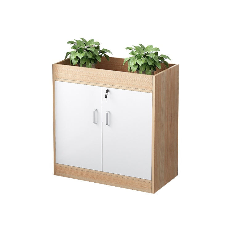 キャビネット　オフィス収納　オフィスキャビネット　収納棚　木目調　シリンダー錠付き　鍵付き　観音開き　オープン収納　ナチュラル　ウォルナット　CWG-084 -  