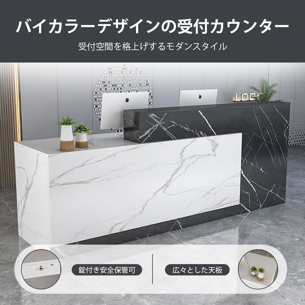 マーブル調 鍵付きレジカウンター｜引き出し付き 広々作業天板 カスタマイズ可能
