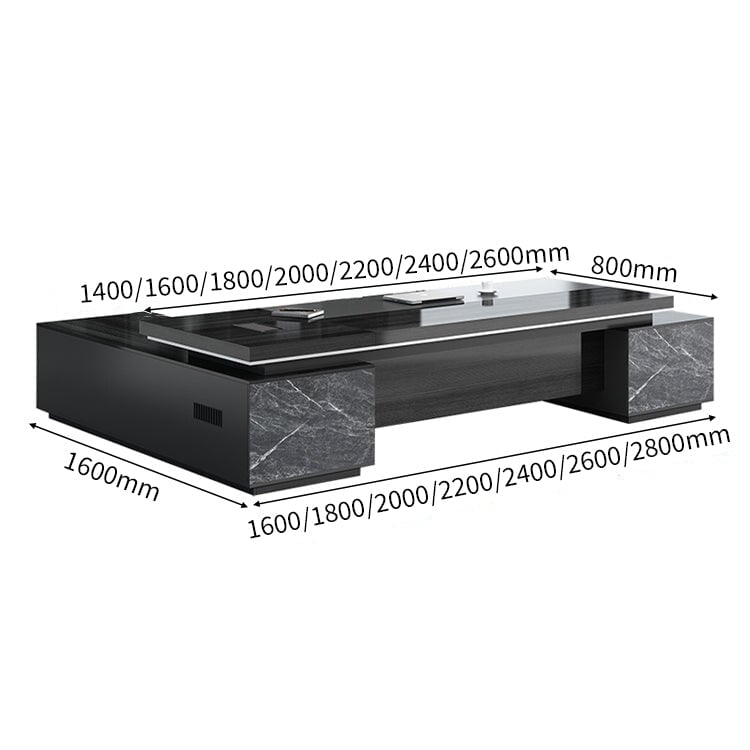 収納棚　?収納　マーブル模様　配線穴ボークス　エグゼクティブデスク　役員デスク　オフィスデスク　パソコンデスク　ブラック　カスタマイズ可能　LBZ-C122　