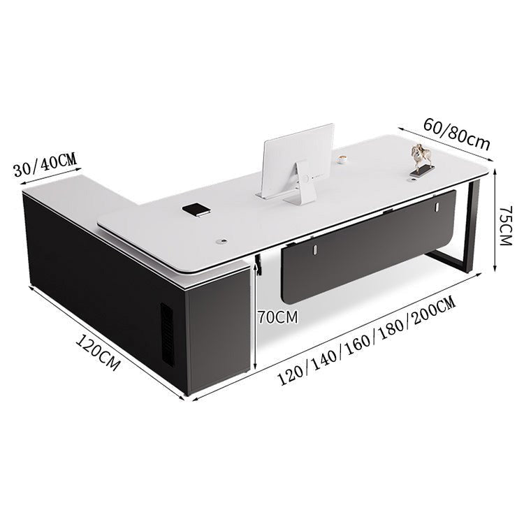 社長デスク　エグゼクティブデスク　オフィスデスク　エコ素材　Ｒ加工　配線孔付き　幕板付き　通気孔付き サイドキャビネット　オープン収納　LBZ - S012 -   