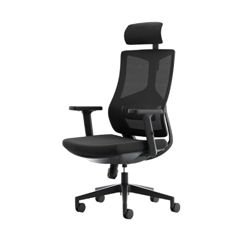 人間工学設計 ランバーサポートチェア｜メッシュ張地×ヘッドレスト付き オフィスチェア（ブラック）
