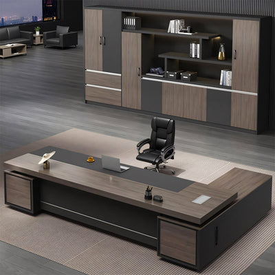 L字型エグゼクティブデスク｜幅広天板 × 大容量収納 × ダイヤル錠付き