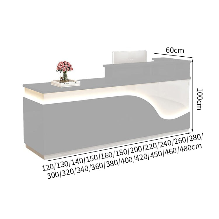 鏡面仕上げ　厚い天板　多様な収納　分類収納　大容量　配線穴キャップ　エコ板材　安全無臭　カウンター　受付台　受付カウンター　おしゃれ　モダン　高級感　ホワイト　カスタマイズ可能　JDT-K059　 