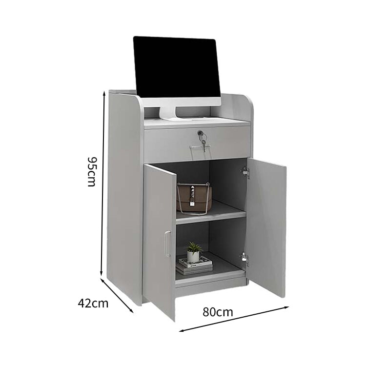 受付カウンター　収納　受付台　レジカウンター　マーブル模様　鍵付き　シリンダー錠　引出し付き　分類収納　シンプル　ホワイト　JDT-M-123