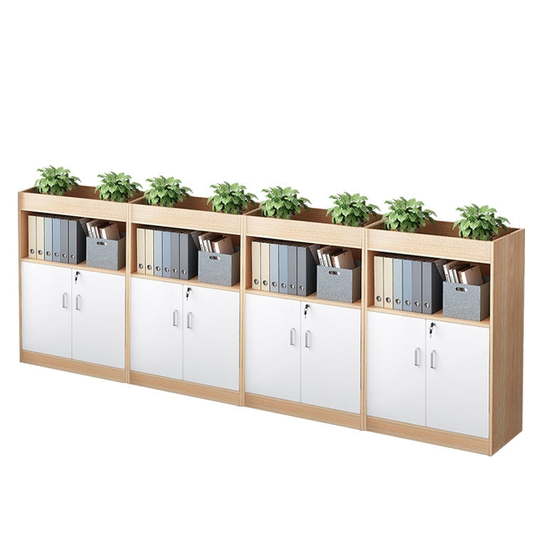 キャビネット　オフィス収納　オフィスキャビネット　収納棚　木目調　シリンダー錠付き　鍵付き　観音開き　オープン収納　ナチュラル　ウォルナット　CWG-084 -  