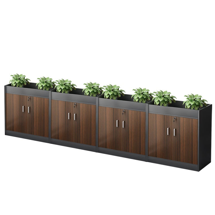 キャビネット　オフィス収納　オフィスキャビネット　収納棚　木目調　シリンダー錠付き　鍵付き　観音開き　オープン収納　ナチュラル　ウォルナット　CWG-084 -  