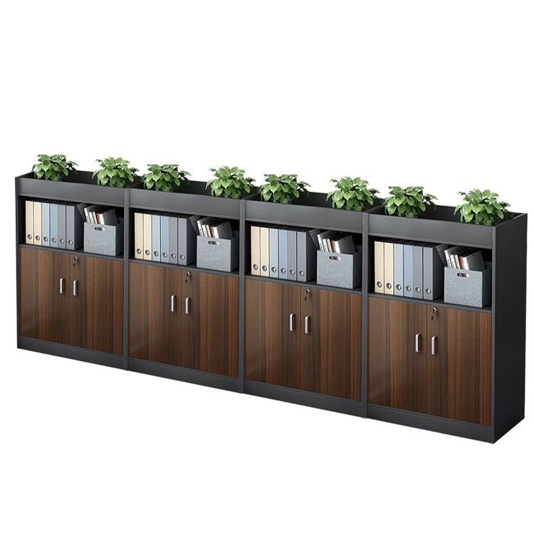 キャビネット　オフィス収納　オフィスキャビネット　収納棚　木目調　シリンダー錠付き　鍵付き　観音開き　オープン収納　ナチュラル　ウォルナット　CWG-084 -  