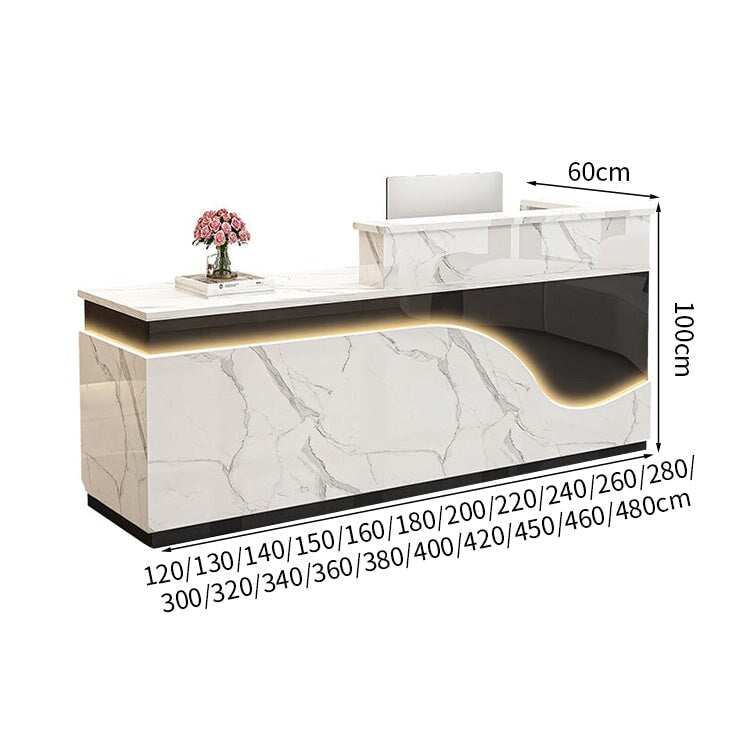 鏡面仕上げ　厚い天板　多様な収納　分類収納　大容量　配線穴キャップ　エコ板材　安全無臭　カウンター　受付台　受付カウンター　おしゃれ　モダン　高級感　ホワイト　カスタマイズ可能　JDT-K059　 