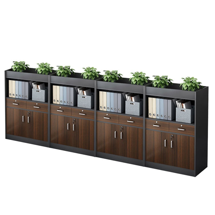 キャビネット　オフィス収納　オフィスキャビネット　収納棚　木目調　シリンダー錠付き　鍵付き　観音開き　オープン収納　ナチュラル　ウォルナット　CWG-084 -  