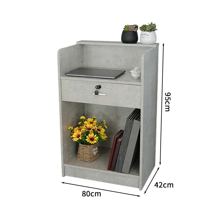 受付カウンター　収納　受付台　レジカウンター　マーブル模様　鍵付き　シリンダー錠　引出し付き　分類収納　シンプル　ホワイト　JDT-M-123