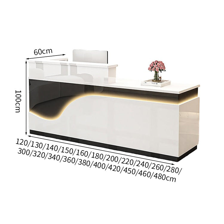 鏡面仕上げ　厚い天板　多様な収納　分類収納　大容量　配線穴キャップ　エコ板材　安全無臭　カウンター　受付台　受付カウンター　おしゃれ　モダン　高級感　ホワイト　カスタマイズ可能　JDT-K059　 