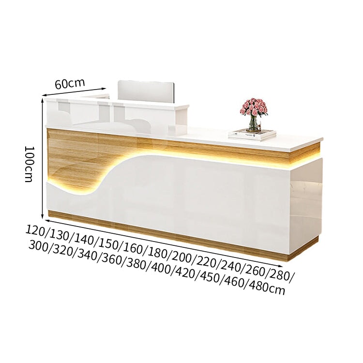鏡面仕上げ　厚い天板　多様な収納　分類収納　大容量　配線穴キャップ　エコ板材　安全無臭　カウンター　受付台　受付カウンター　おしゃれ　モダン　高級感　ホワイト　カスタマイズ可能　JDT-K059　 