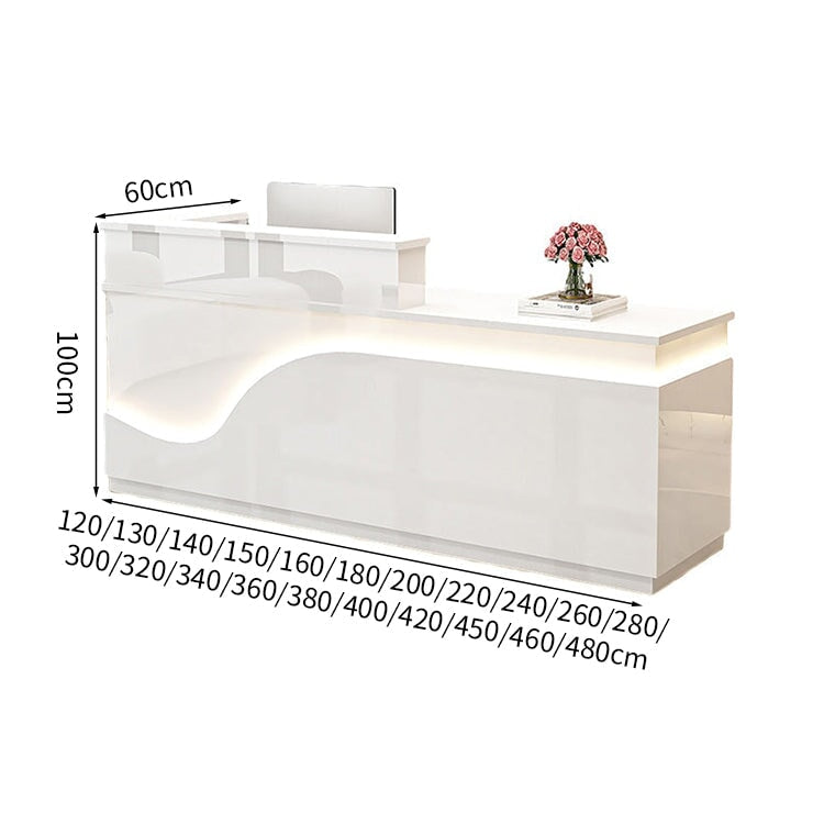 鏡面仕上げ　厚い天板　多様な収納　分類収納　大容量　配線穴キャップ　エコ板材　安全無臭　カウンター　受付台　受付カウンター　おしゃれ　モダン　高級感　ホワイト　カスタマイズ可能　JDT-K059　 