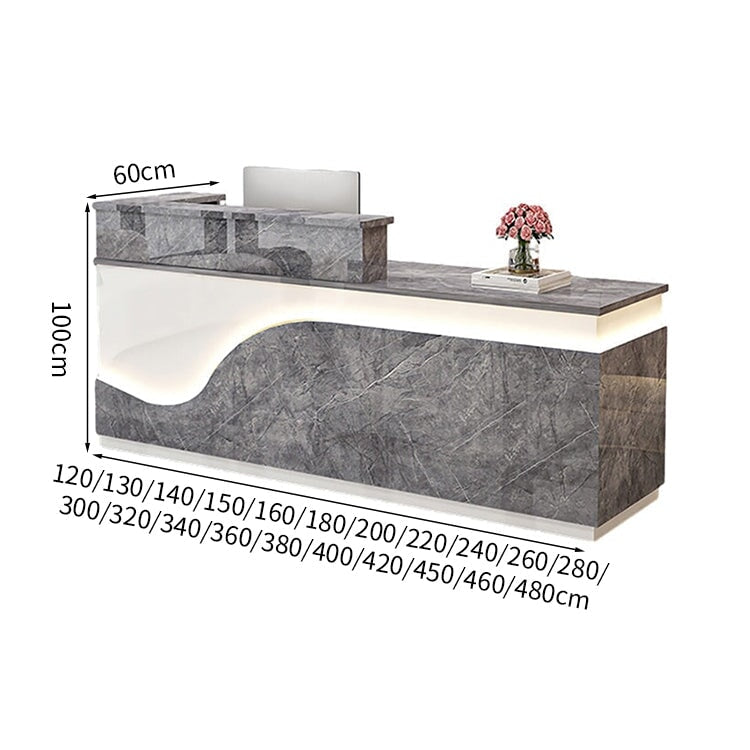 鏡面仕上げ　厚い天板　多様な収納　分類収納　大容量　配線穴キャップ　エコ板材　安全無臭　カウンター　受付台　受付カウンター　おしゃれ　モダン　高級感　ホワイト　カスタマイズ可能　JDT-K059　 