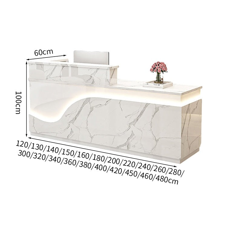 鏡面仕上げ　厚い天板　多様な収納　分類収納　大容量　配線穴キャップ　エコ板材　安全無臭　カウンター　受付台　受付カウンター　おしゃれ　モダン　高級感　ホワイト　カスタマイズ可能　JDT-K059　 