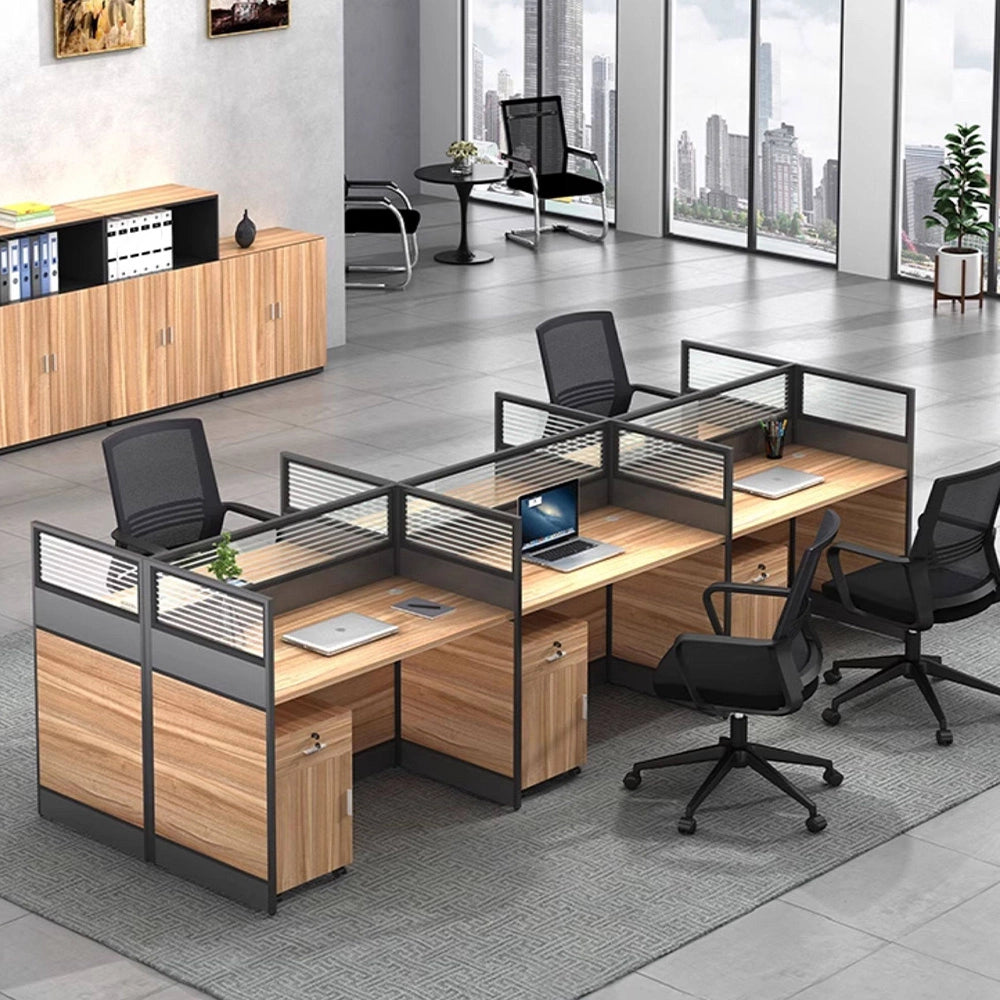 パーティション付きワークデスク｜厚天板 × 可動チェスト