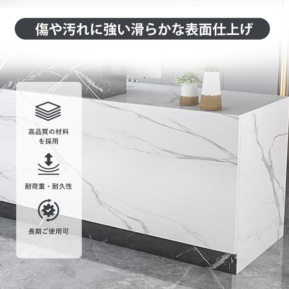 マーブル調 鍵付きレジカウンター｜引き出し付き 広々作業天板 カスタマイズ可能