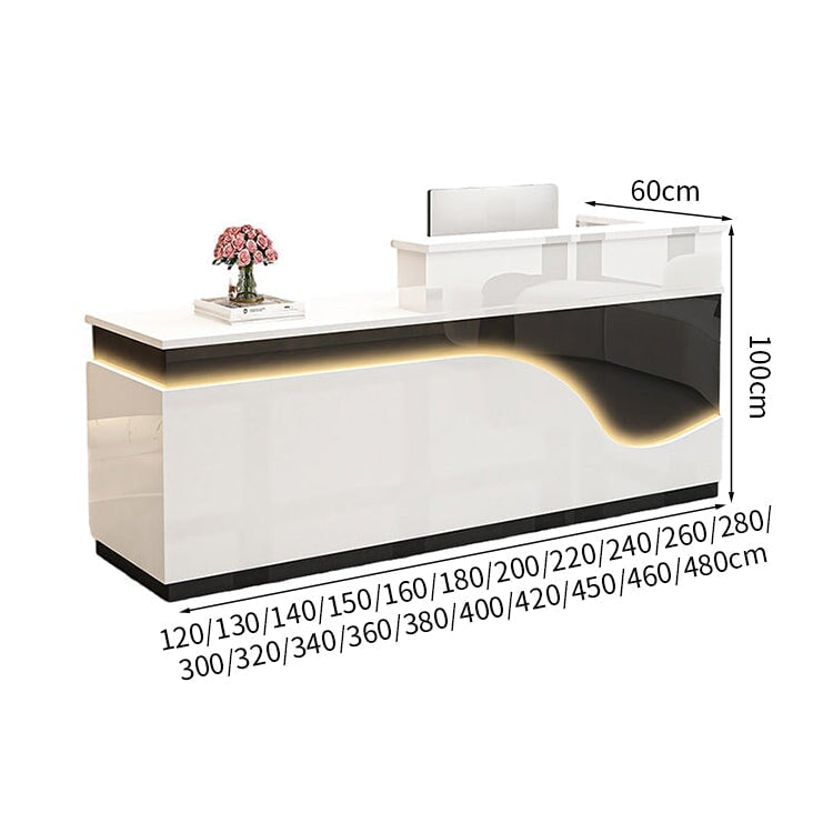 鏡面仕上げ　厚い天板　多様な収納　分類収納　大容量　配線穴キャップ　エコ板材　安全無臭　カウンター　受付台　受付カウンター　おしゃれ　モダン　高級感　ホワイト　カスタマイズ可能　JDT-K059　 
