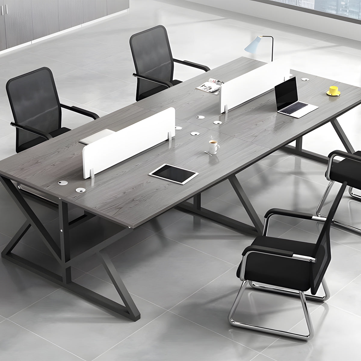 オフィスデスク デスク　ワークデスク　事務机　デスク　会社用　キャビネット　エコ素材　メラミン化粧板　スチールフレーム　パネル　下肢空間　グレイオーク　カスタマイズ可能　