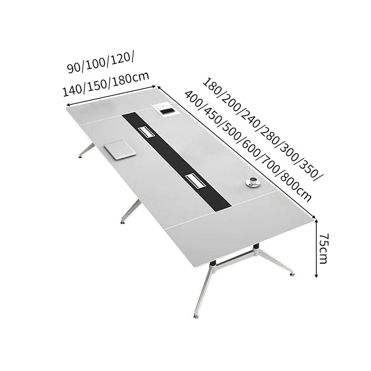 配線ボックス　幅広　八の字型　金属脚　テーブル　ミーティングテーブル　会議テーブル　シンプル　木目調　モダン　カスタマイズ可能　HYZ-C034