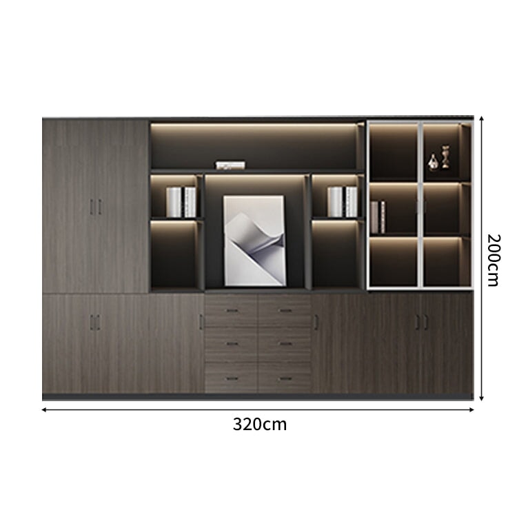 Ｌ字　幅広　分厚い天板　キャビネット　大容量　配線ボックス　通気孔　ＬＥＤライト　デスク　役員デスク　エグゼクティブ　重厚　上質　機能的　カスタマイズ可能　LBZ-C062　
