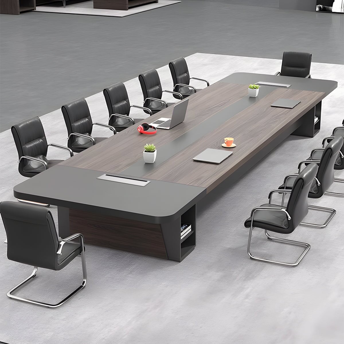 モダンの会議テーブル｜大人数対応｜バイカラーデザイン｜収納付き｜カスタマイズ可能
