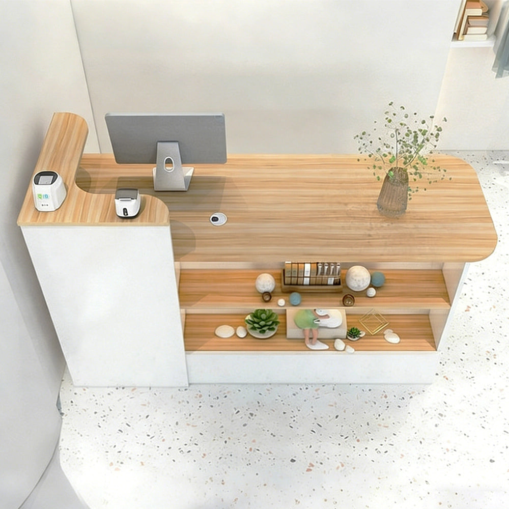 シンプルモダン受付カウンター｜鍵付き×配線穴×角丸設計×収納付き（カスタマイズ対応）