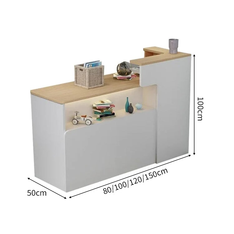 会社用　業務用　収納機能　角丸　木製受付カウンター　レセプションデスク　レジカウンター　受付カウンター　エントランス受付　シンプル　ホワイト　カスタマイズ可能　JDT-C014