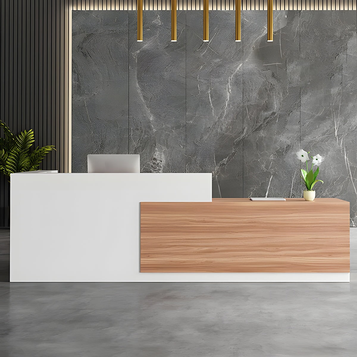 受付カウンター カウンター オフィス受付 モダン 収納 木目調  