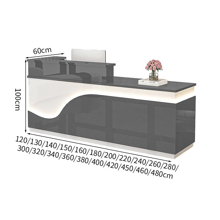 鏡面仕上げ　厚い天板　多様な収納　分類収納　大容量　配線穴キャップ　エコ板材　安全無臭　カウンター　受付台　受付カウンター　おしゃれ　モダン　高級感　ホワイト　カスタマイズ可能　JDT-K059　 