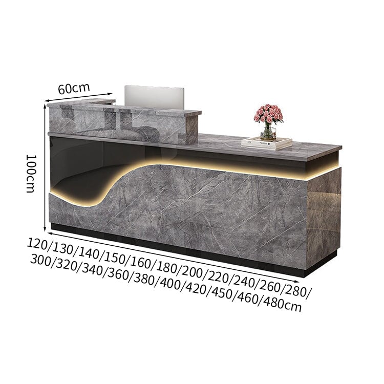 鏡面仕上げ　厚い天板　多様な収納　分類収納　大容量　配線穴キャップ　エコ板材　安全無臭　カウンター　受付台　受付カウンター　おしゃれ　モダン　高級感　ホワイト　カスタマイズ可能　JDT-K059　 