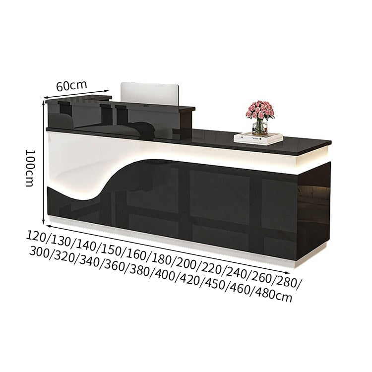 鏡面仕上げ　厚い天板　多様な収納　分類収納　大容量　配線穴キャップ　エコ板材　安全無臭　カウンター　受付台　受付カウンター　おしゃれ　モダン　高級感　ホワイト　カスタマイズ可能　JDT-K059　 
