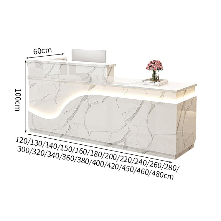 鏡面仕上げ　厚い天板　多様な収納　分類収納　大容量　配線穴キャップ　エコ板材　安全無臭　カウンター　受付台　受付カウンター　おしゃれ　モダン　高級感　ホワイト　カスタマイズ可能　JDT-K059　 