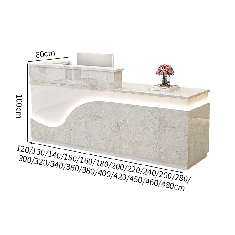 鏡面仕上げ　厚い天板　多様な収納　分類収納　大容量　配線穴キャップ　エコ板材　安全無臭　カウンター　受付台　受付カウンター　おしゃれ　モダン　高級感　ホワイト　カスタマイズ可能　JDT-K059　 
