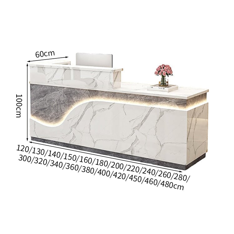 鏡面仕上げ　厚い天板　多様な収納　分類収納　大容量　配線穴キャップ　エコ板材　安全無臭　カウンター　受付台　受付カウンター　おしゃれ　モダン　高級感　ホワイト　カスタマイズ可能　JDT-K059　 