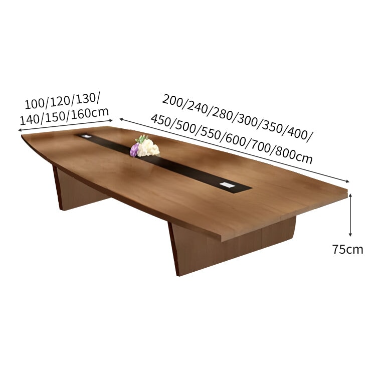 分厚い天板　配線ボックス　幅広　舟型天板　台形脚　安定性　会議テーブル　ミーティングテーブル　テーブル　木目調　自然な風合い　洗練　シンプル 　カスタマイズ可能　HYZ-C041