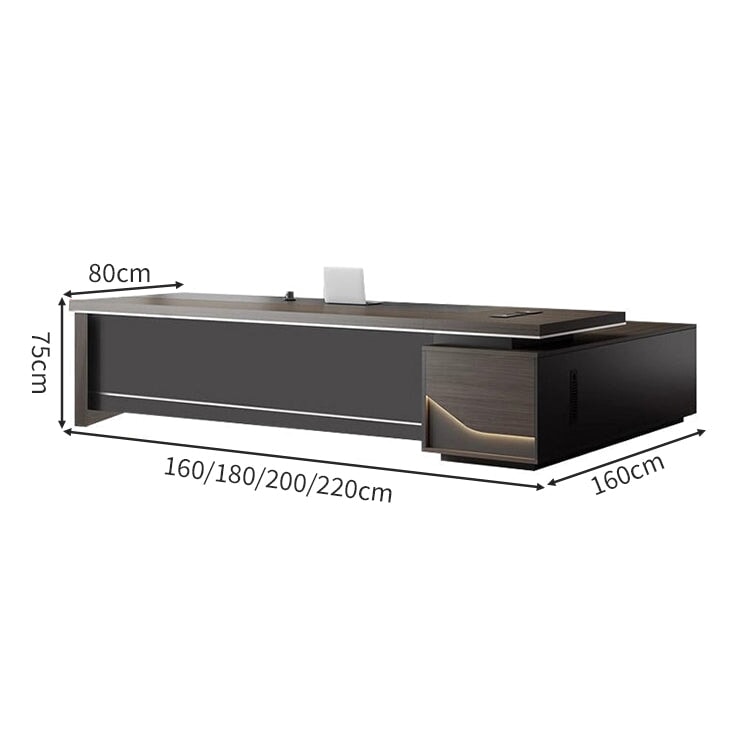 Ｌ字　幅広　分厚い天板　キャビネット　大容量　配線ボックス　通気孔　ＬＥＤライト　デスク　役員デスク　エグゼクティブ　重厚　上質　機能的　カスタマイズ可能　LBZ-C062　