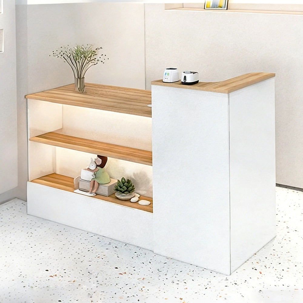 シンプルモダン受付カウンター｜鍵付き×配線穴×角丸設計×収納付き（カスタマイズ対応）