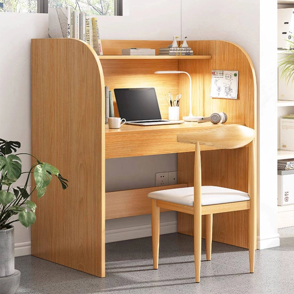 パネル付き木目調デスク｜集中力UP×収納力×安全設計