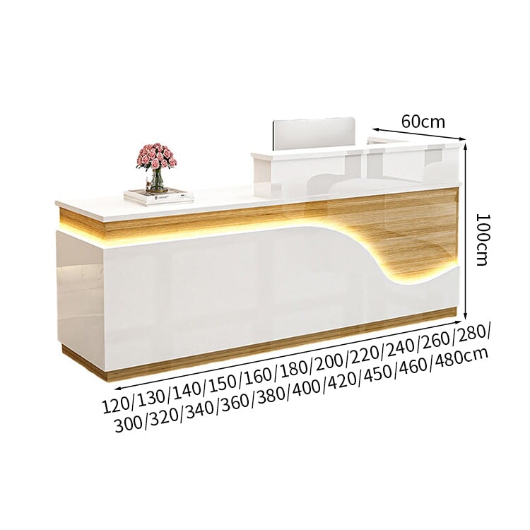 鏡面仕上げ　厚い天板　多様な収納　分類収納　大容量　配線穴キャップ　エコ板材　安全無臭　カウンター　受付台　受付カウンター　おしゃれ　モダン　高級感　ホワイト　カスタマイズ可能　JDT-K059　 