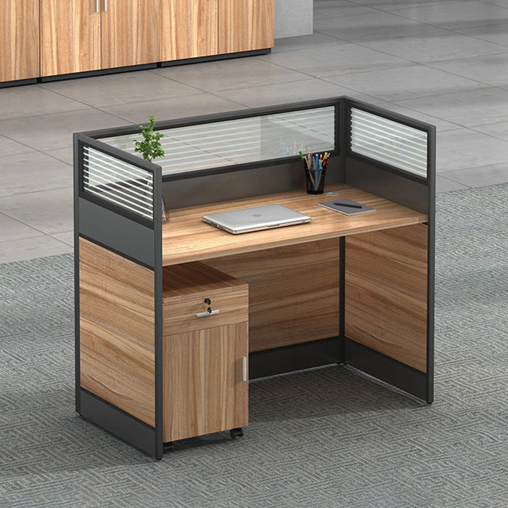 パーティション付きワークデスク｜厚天板 × 可動チェスト