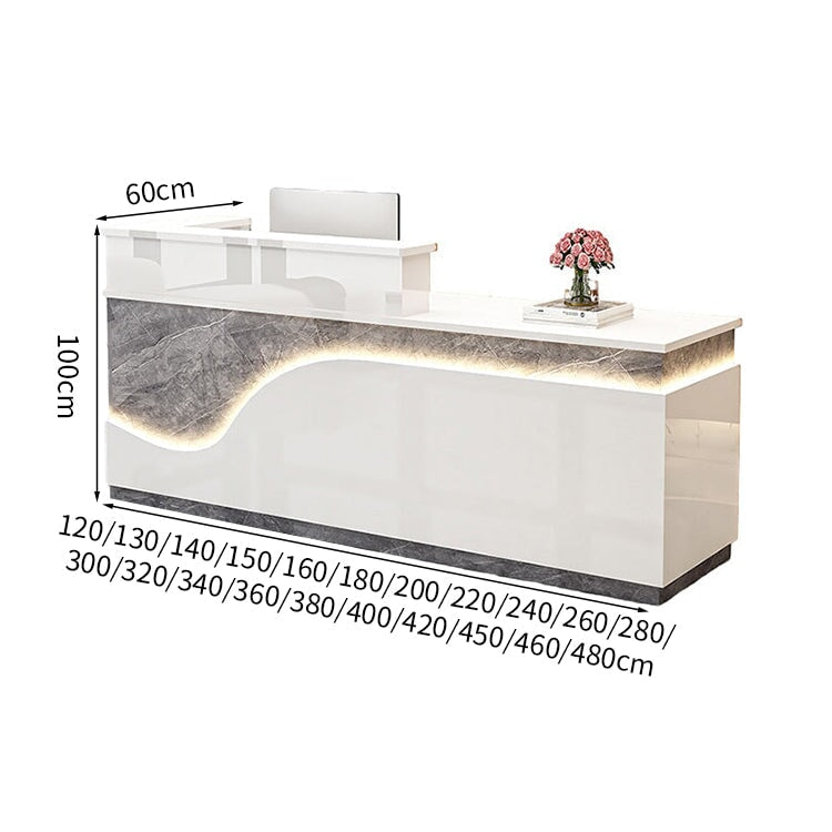 鏡面仕上げ　厚い天板　多様な収納　分類収納　大容量　配線穴キャップ　エコ板材　安全無臭　カウンター　受付台　受付カウンター　おしゃれ　モダン　高級感　ホワイト　カスタマイズ可能　JDT-K059　 