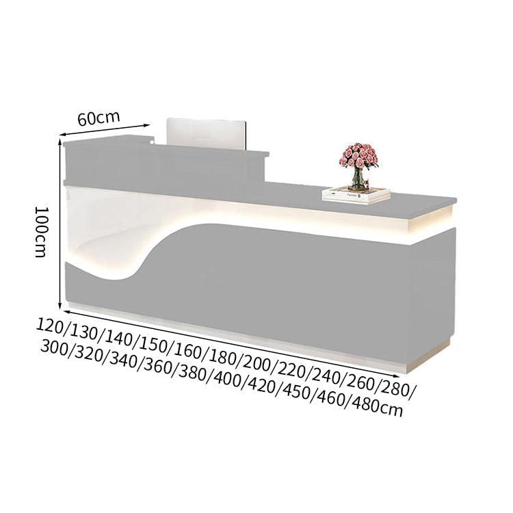 鏡面仕上げ　厚い天板　多様な収納　分類収納　大容量　配線穴キャップ　エコ板材　安全無臭　カウンター　受付台　受付カウンター　おしゃれ　モダン　高級感　ホワイト　カスタマイズ可能　JDT-K059　 