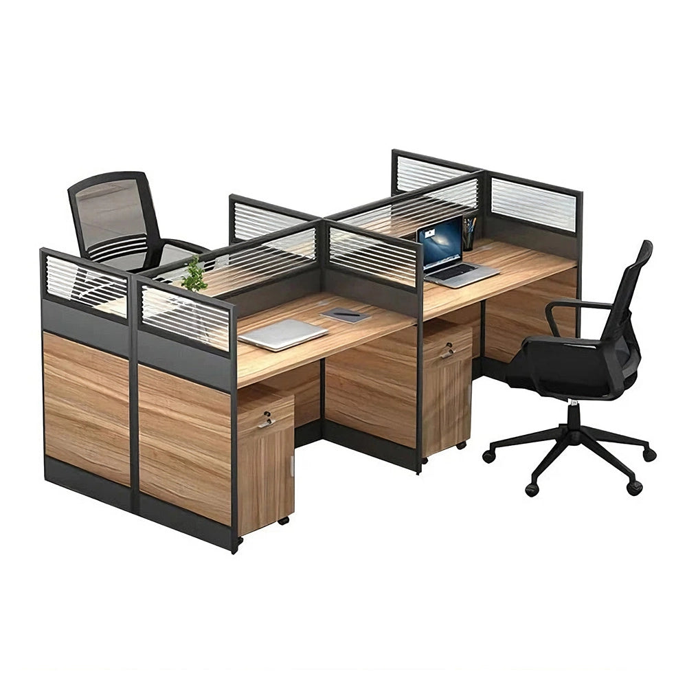 パーティション付きワークデスク｜厚天板 × 可動チェスト