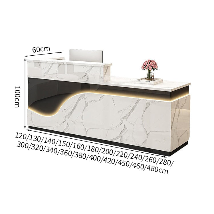 鏡面仕上げ　厚い天板　多様な収納　分類収納　大容量　配線穴キャップ　エコ板材　安全無臭　カウンター　受付台　受付カウンター　おしゃれ　モダン　高級感　ホワイト　カスタマイズ可能　JDT-K059　 