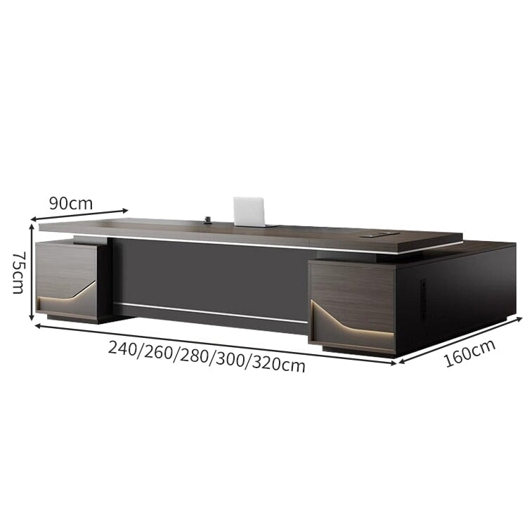 Ｌ字　幅広　分厚い天板　キャビネット　大容量　配線ボックス　通気孔　ＬＥＤライト　デスク　役員デスク　エグゼクティブ　重厚　上質　機能的　カスタマイズ可能　LBZ-C062　