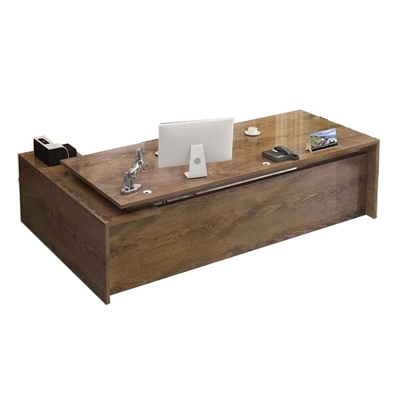 エグゼクティブデスク　社長机　ワークデスク　木目調　扉付き　プリンター収納　配線孔付き　広い天板　シンプル　ブラック　  